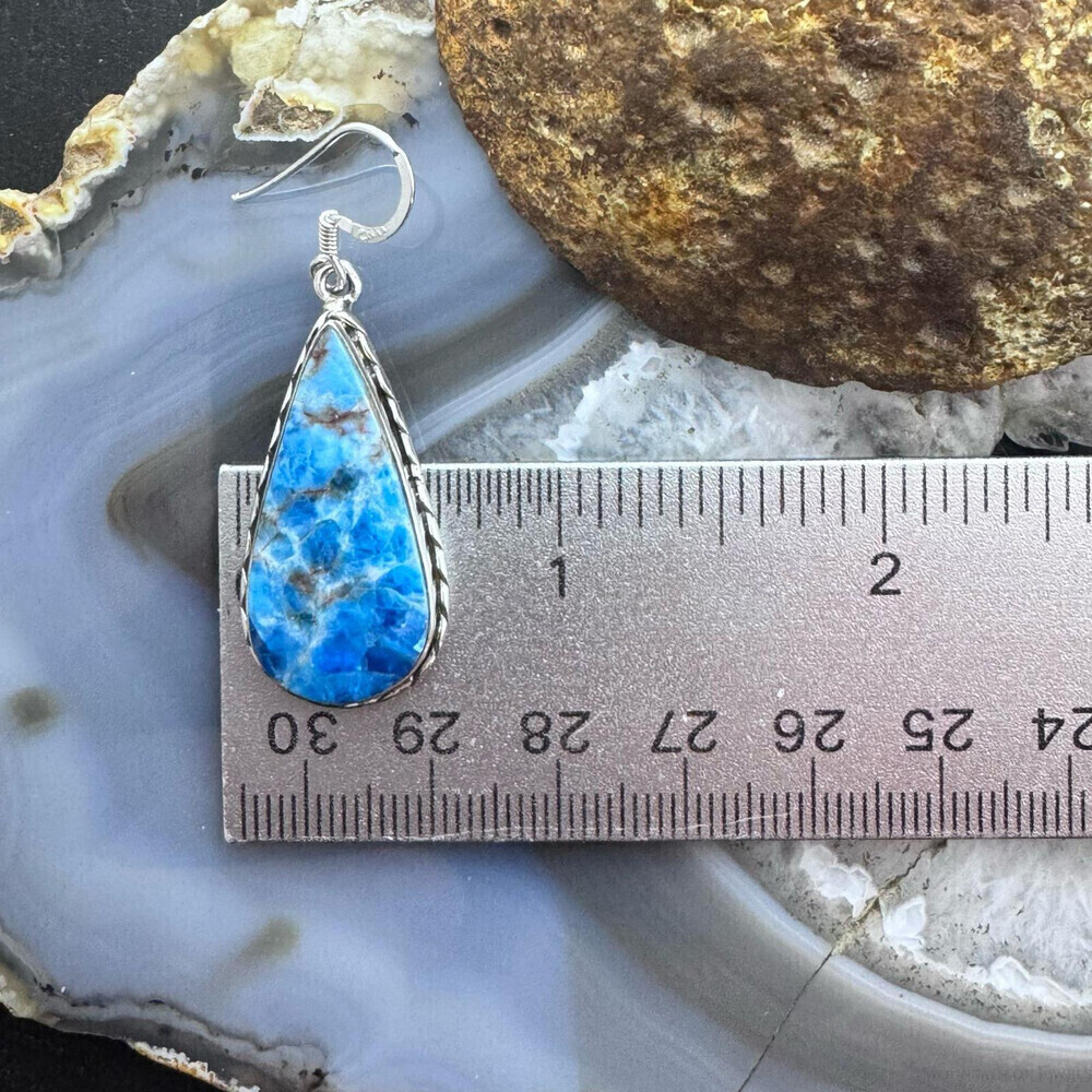 Sterling Silver Southwestern Style Apatite Teardrop Dangle Earrings For Women - Picture 10 of 10